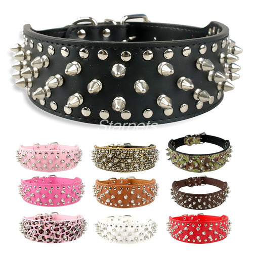 2inch Wide Spiked Studded Leather Collars